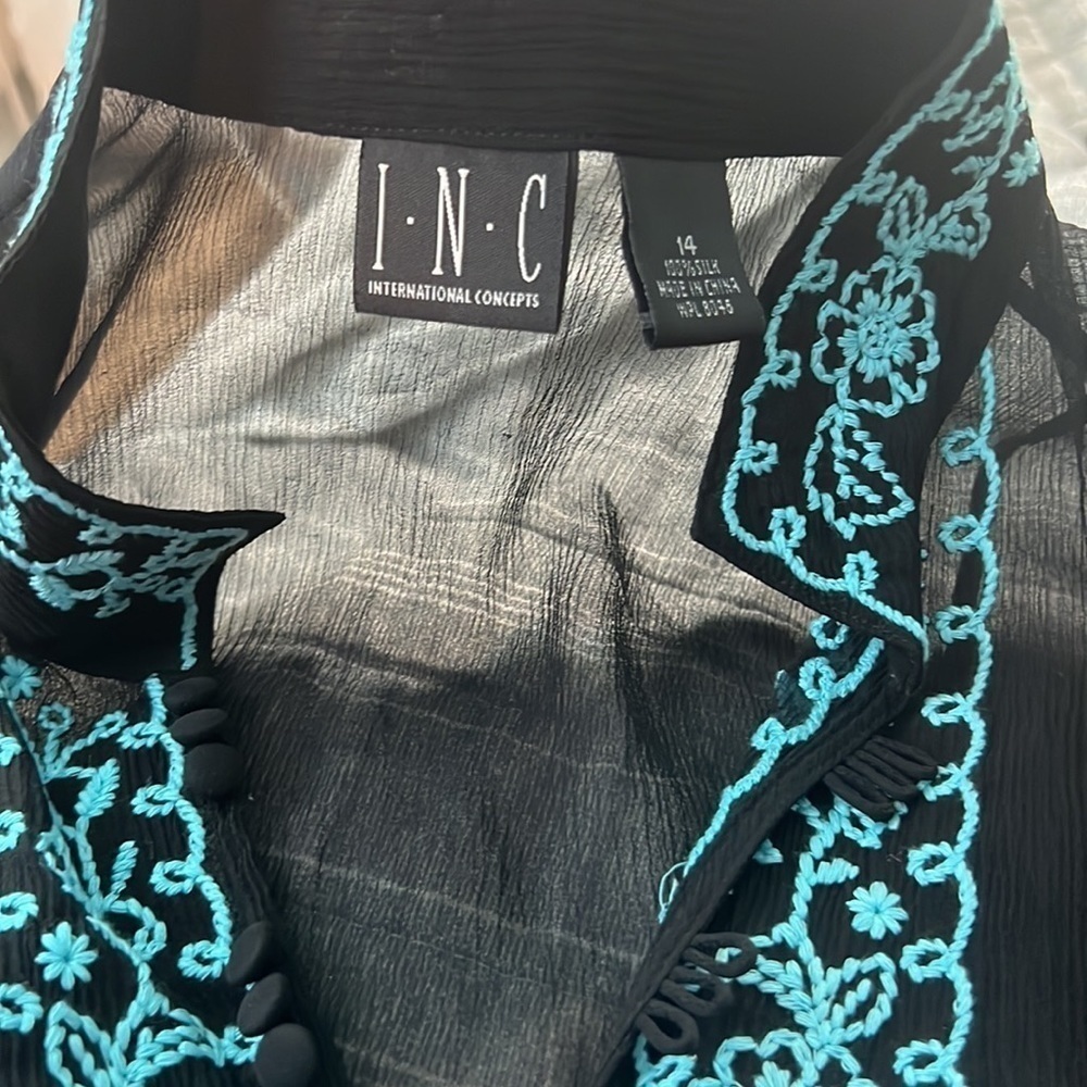 ⭐️INC International Concepts  Sheer Embroidered Tunic Boho Resort Top Size 14/L - Picture 6 of 12